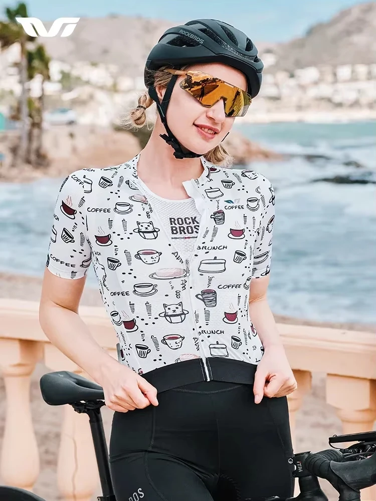 ROCKBROS Radtrikot für Damen, Fahrradbekleidung, Sportbekleidung, atmungsaktives Mesh-Shirt mit YKK-Reißverschluss, rutschfeste Fahrradbekleidung
