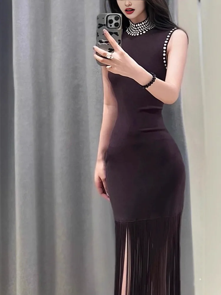 Ele Collo alto Svel con finiture di perle lavorate a maglia di fascia alta Dr da donna in versione H Vestibilità comoda da indossare ogni giorno