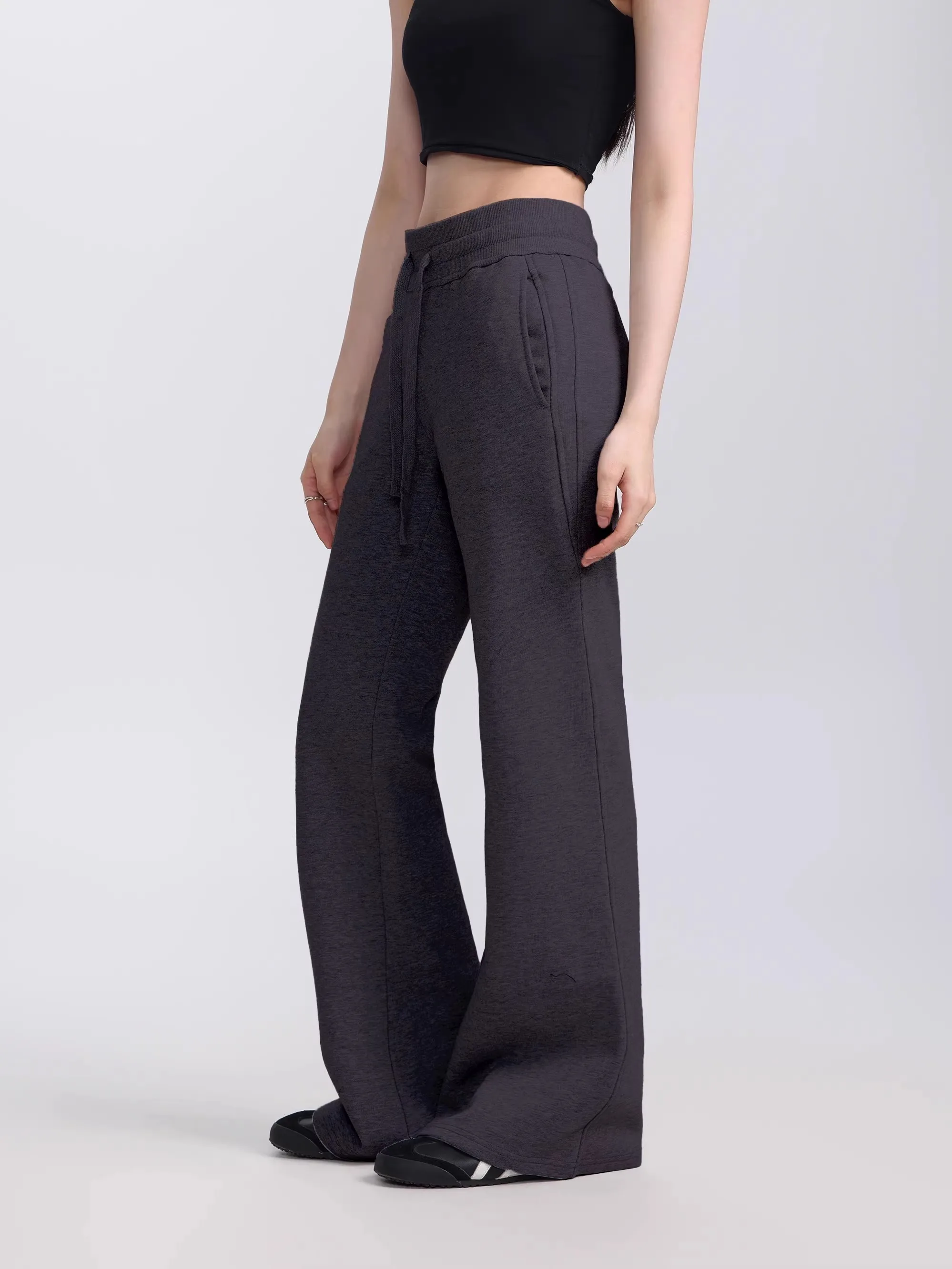 High Waist Bell Bottom Pants Grey Casual American Style Women's Spring Fashion Trousers Wide Leg Pants Loose Fit Ladies