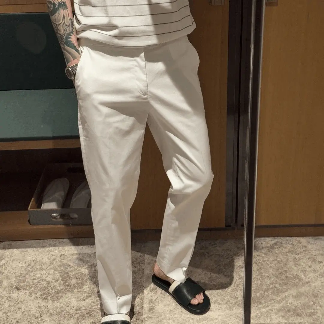 

White Slim Straight Casual Pants Men's New Korean Version Trendy Loose Drapey Nine Points West Pants High-End Feelings Pants