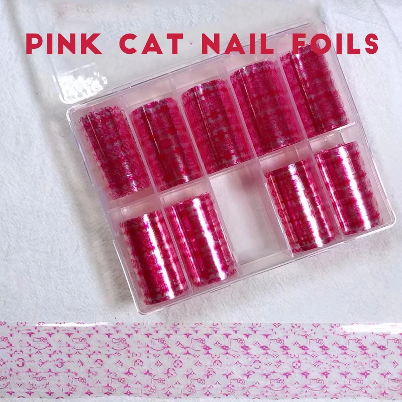 Butterfly Pink Cat Nail Art Foils Holographic Luxury Designer Brand Logo Transfer Stickers Wraps Tips  Manicure Decoration