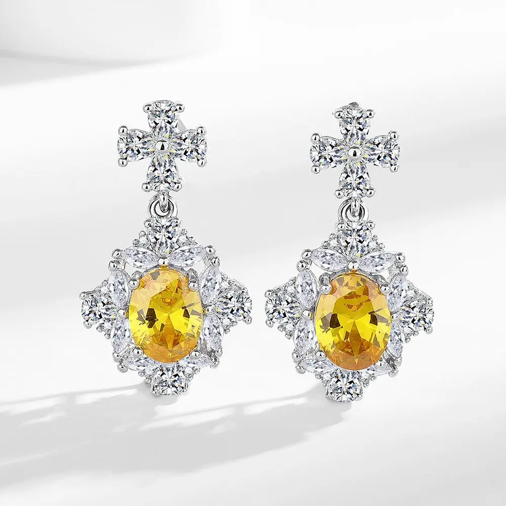 

925 Sterling Silver Fashion Personality Citrine Zircon Tassel Earrings Birthday Party Anniversary Gift