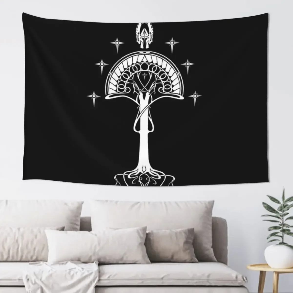 Sigil of the United Kingdom of Arnor and Gondor (Gondorian black variant) Tapestry Room Decore Aesthetic Mushroom Tapestry