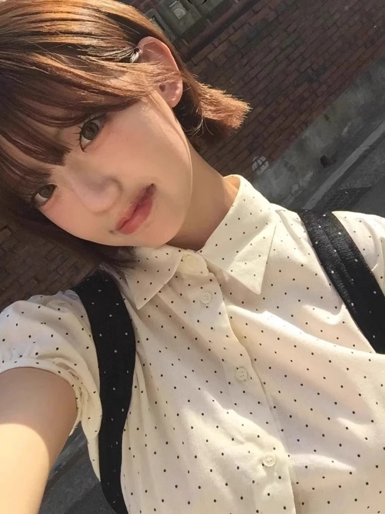 

Kawaii Polka Dot Women Blouses Vintage Puff Sleeve Shirts Korean Japanese Preppy Style Shirts Sweet Cute Summer Tops