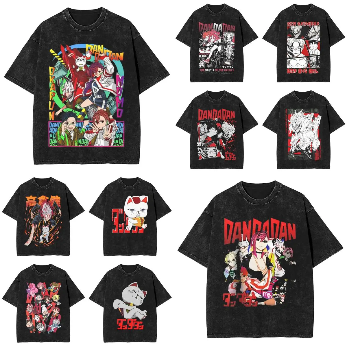 Cute Japanese Anime Graphic Washed T Shirt Men Y2K Retro Cotton T Shirts Beach O Neck Tee Shirt Design Oversized Tops