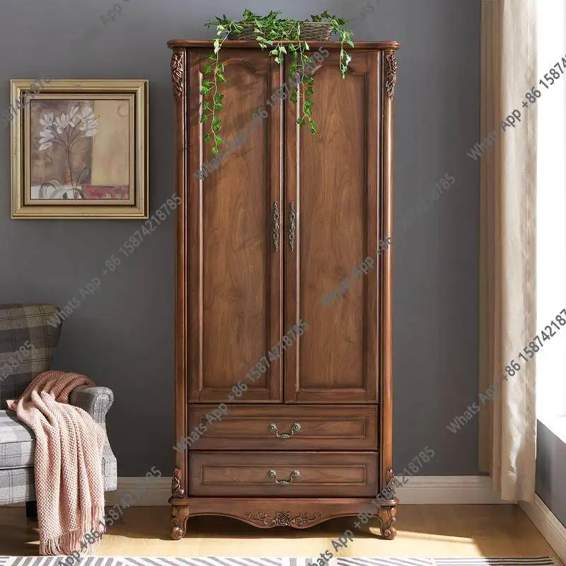 N American Solid Wood Wardrobe Household Bedroom Locker Finished Hanging Wardrobe Retro Small Apartment Single Door Storage Cabi