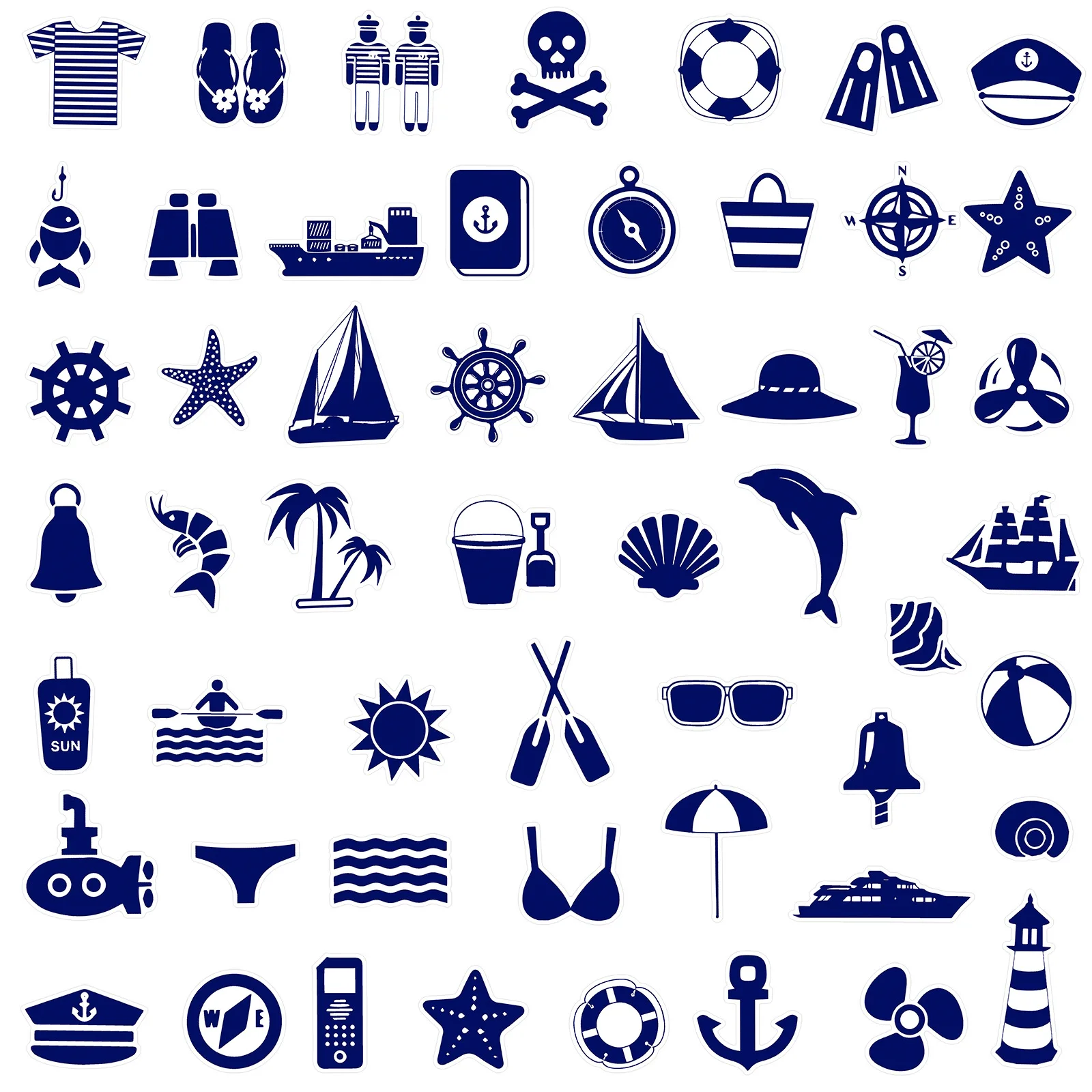 50Pcs Blue Naval Theme PVC Sticker Aesthetic DIY Colored Decoration Scrapbooking Supplies Hand Accounting