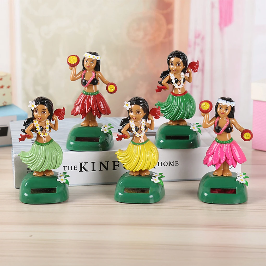 Solar Powered Dancing Hawaii Girl Swinging Bobble Toy Cute Anime Shaking Head Car Dashboard Decor Toys Auto Interior Accessories