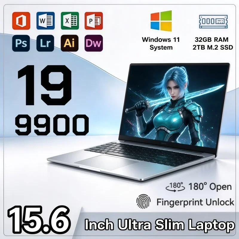 High Performance 15.6 Inch Laptop Intel I9 9900 Windows11 32GB RAM 2TB SSD Fingerprint Unlock Computer For Daily Office Gaming