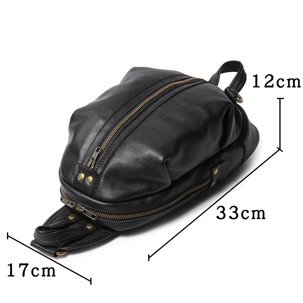 Vintage Genuine Cowhide Leather Mens Crossbody Bag Large Capacity Outdoor Travel Casual Shoulder Backpack