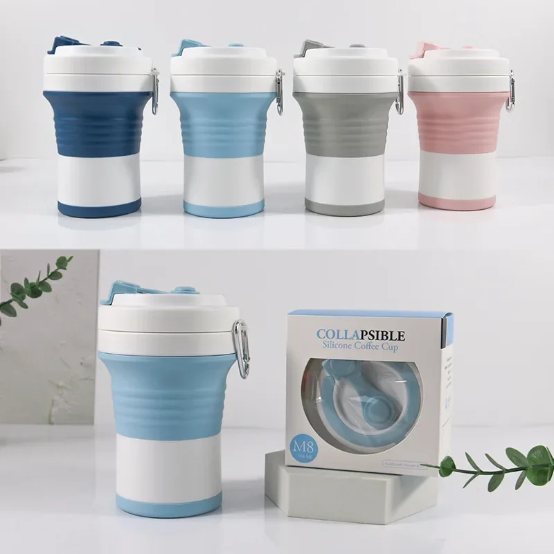 Silicone Folding Coffee Cup with Straw Traver Convenient Sports Travel Telescopic  Office Leisure Cup Traver Water Bottles