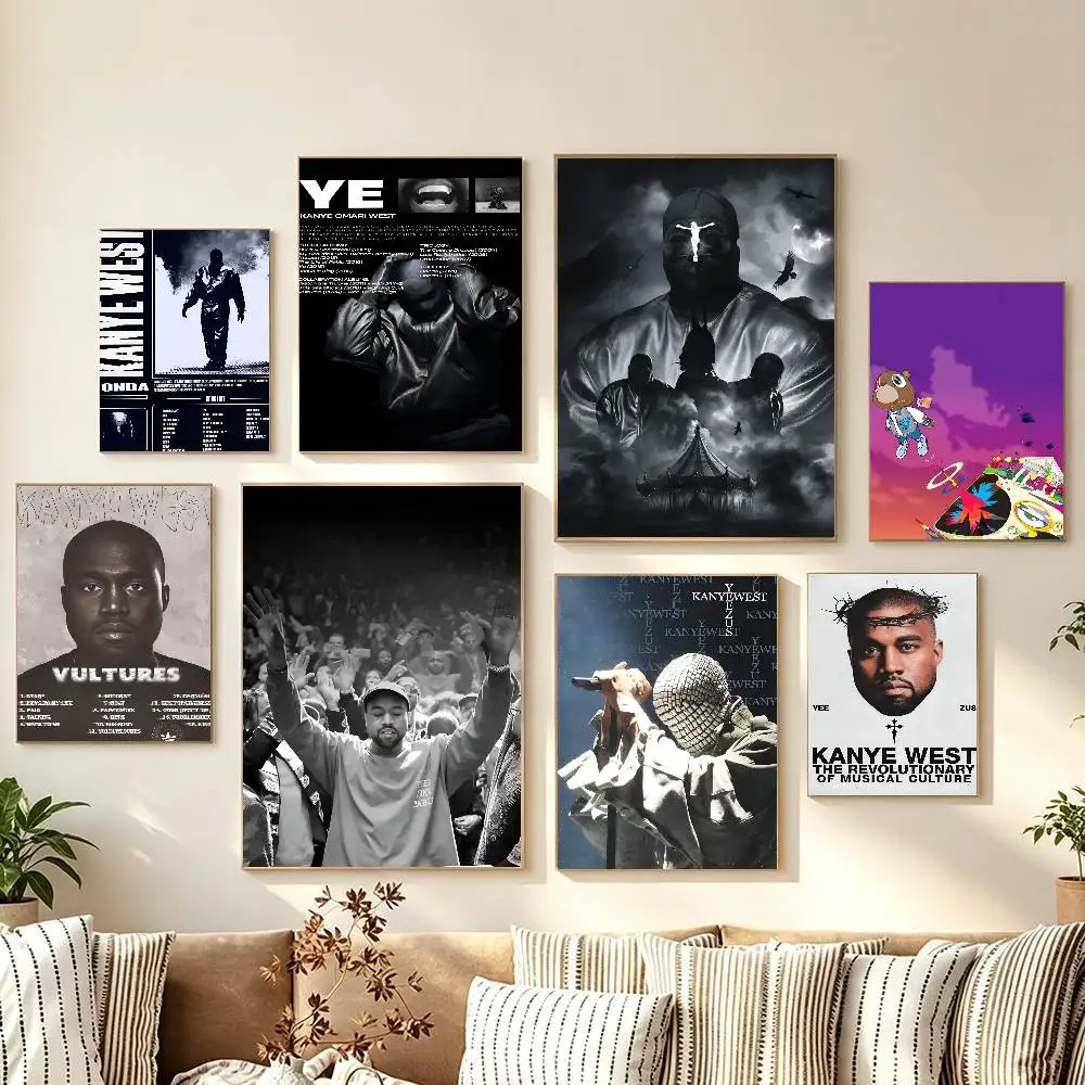 K-Kanye Wes-t Adhesive Wall Art Poster Canvas Bedroom Children, Study Living Room For Home Room Decor