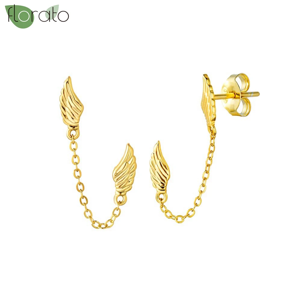 女性用ペンダント付きダブルイヤーイヤリング,ゴールドカラー,エンジェルスイング,ピアスジュエリー,ファッショナブルなギフト,新しいコレクション2024