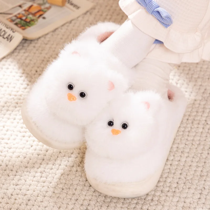 

New fluffy white kitty mule shoes women's kit slippers cats slides woman winter warm home slipper ladies house kitten shoe 42 43