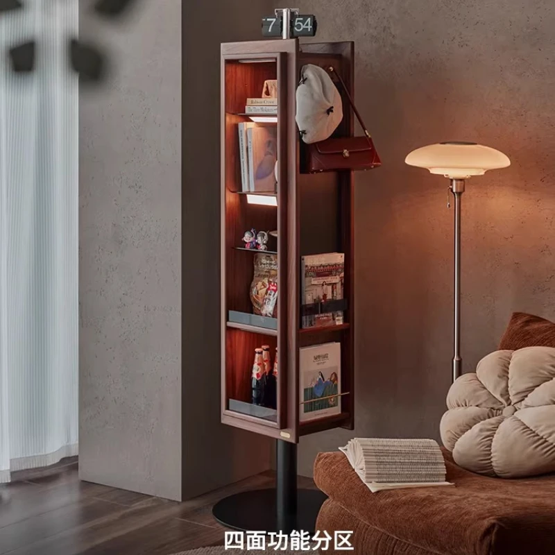 Solid wood rotating bookcase bookshelf 360 black walnut floor-to-ceiling full-body full-length mirror