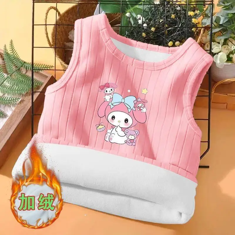 

Бархатный жилет без рукавов Sanrio Hello Kitty на флисовой подкладке для девочек и детей, зимняя внутренняя одежда, новая модная стильная одежда