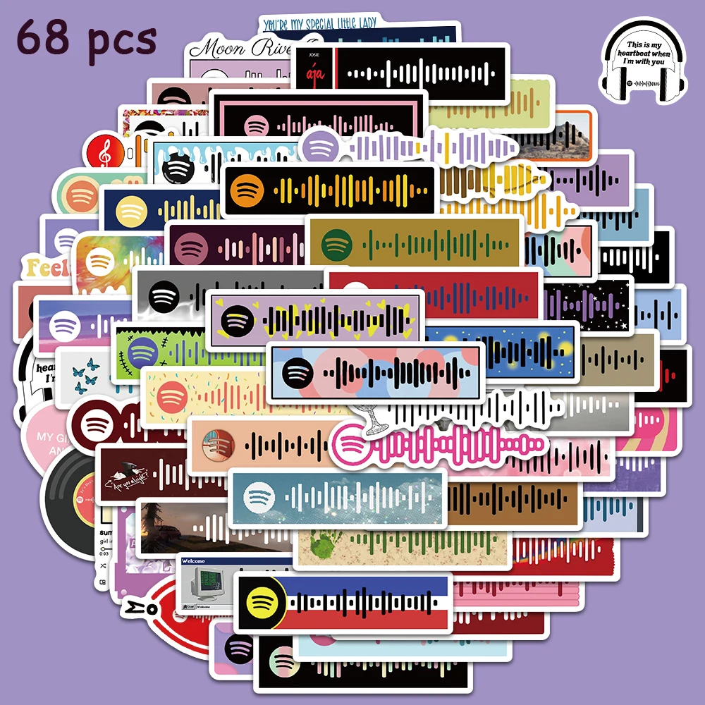 68pcs Music Code Aesthetic Stickers For Kid Laptop Luggage Guitar Skateboard Computer Phone Graffiti Decals Kid Gifts Toys