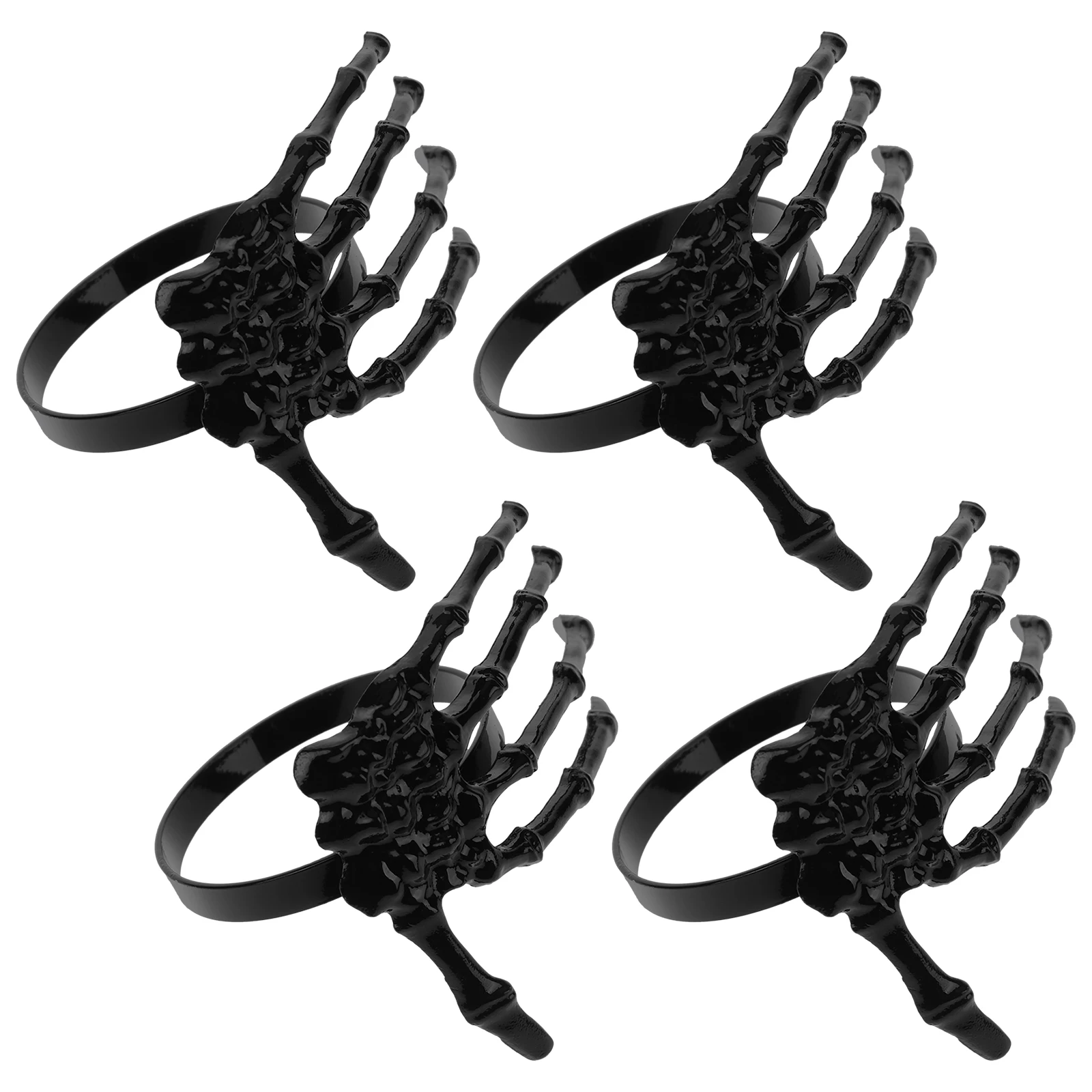 

4 Pcs Napkin Rings Black Ghost Palm Shaped Decorative Halloween Dinner Party Accessories Stylish Practical Easy Storage