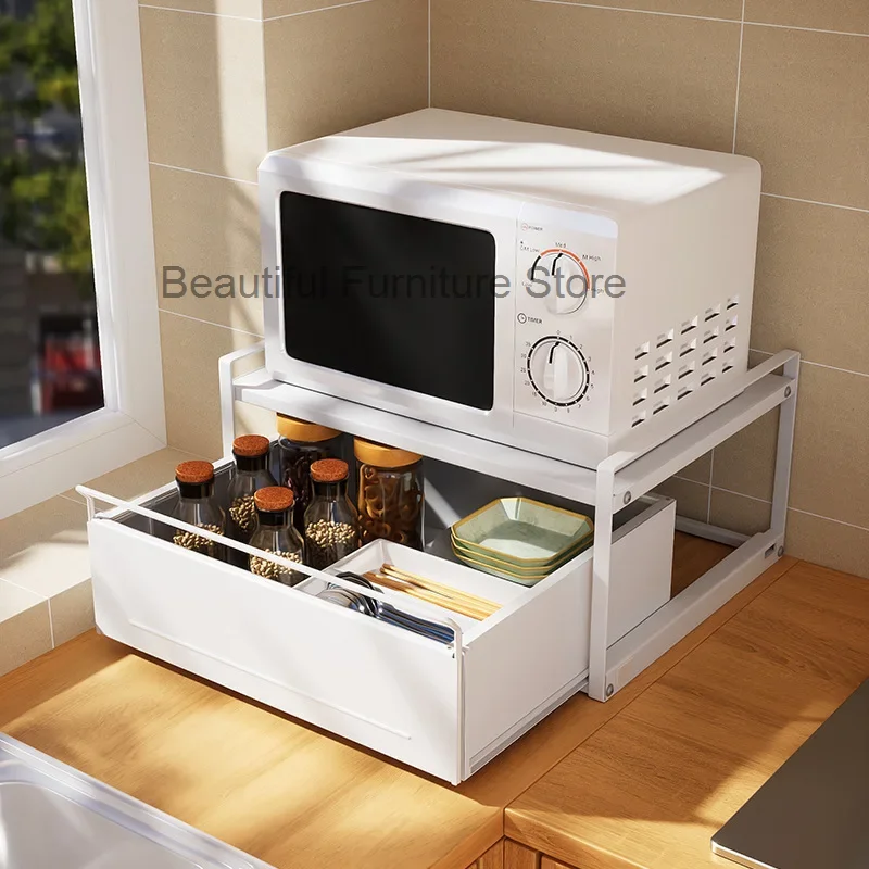 Holders Kitchen Pull Shelving Seasoning Rack Countertop Microwave Oven Storage Rack Desktop Supplies Seasoning Storage Basket