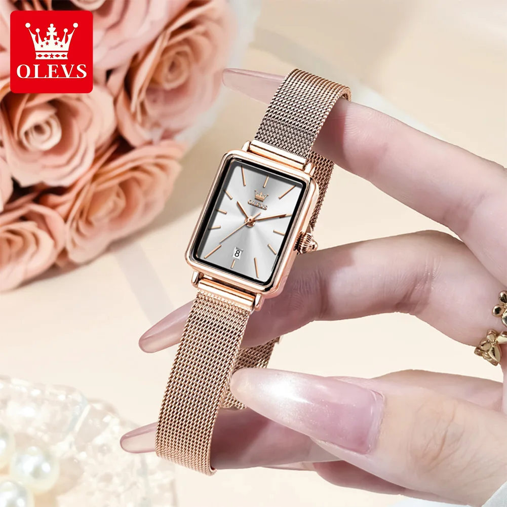 OLEVS 3692 Couple Watches Original Fashion Simple Square Quartz Watches Waterproof Luminous Steel Strip Watch For Couple Gift