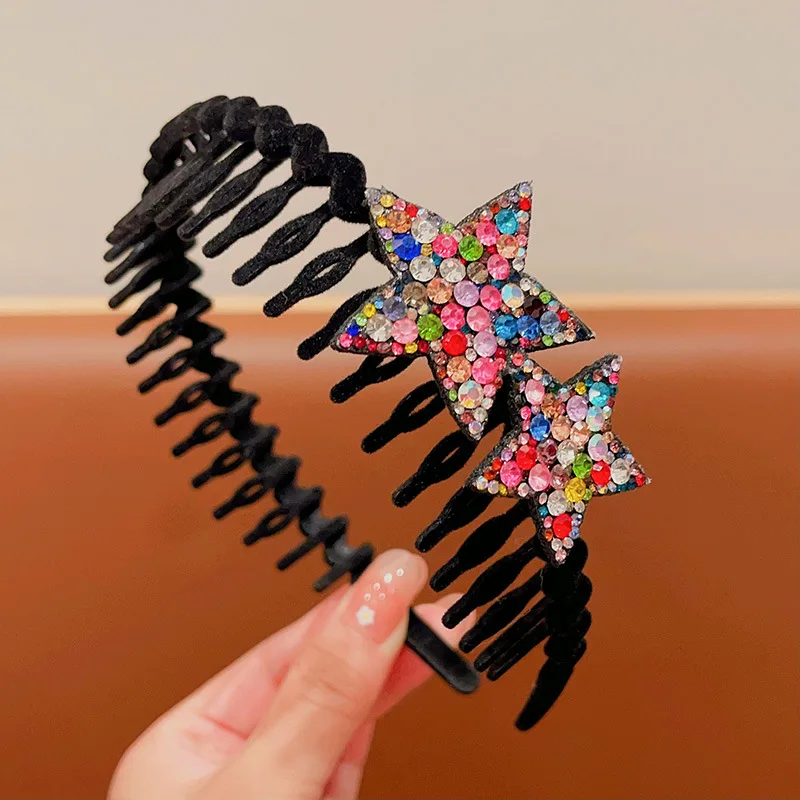 Flockiger Strass-Fünfzackiger Stern-Haarreif für Frauen Elegantes Haarband Modisches Mädchen-Gesichtswasch-Haarband Haaraccessoires – Detail 9