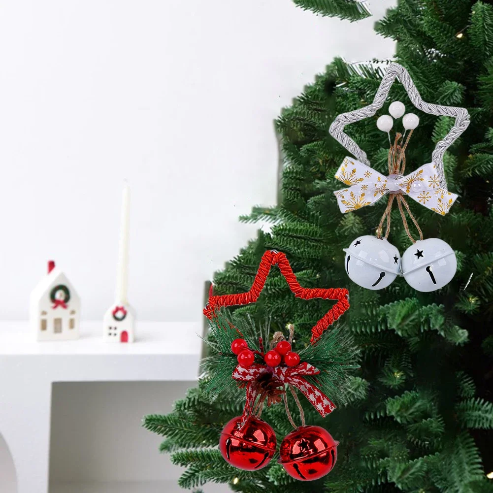 

Set Of Three Christmas Tree Star Shaped Bell Pendants In Cloth Material With Easy Hanging Loops For Decoration