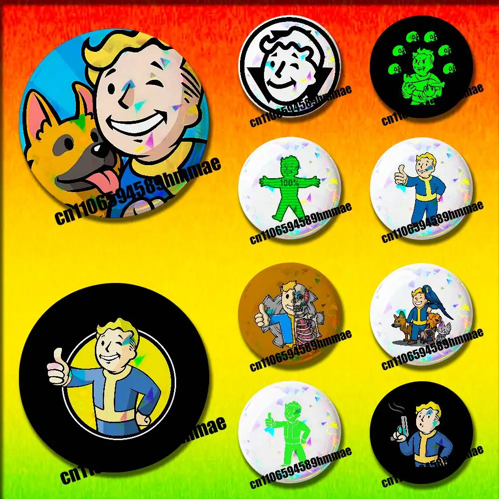 

For Vault Boy F-Fallout S-Shelter Emblem Round Pins Insignia Badge Cover Brooch Button Hats Decoration 32mm