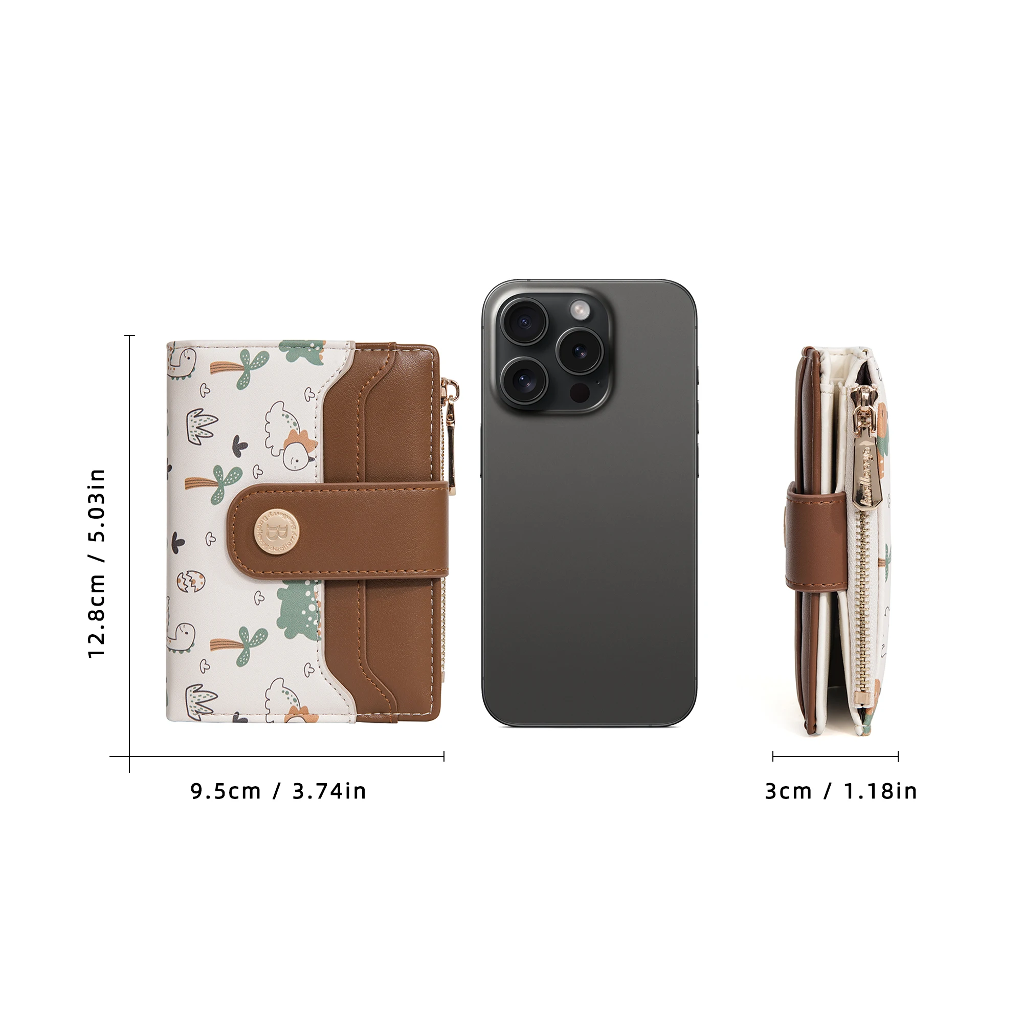 1Pcs Women's Cartoon Dinosaur Animal Print Short Wallet, with Top Zipper Coin Pocket and Snap Button, Multi-Card Slot Fashion Wallet