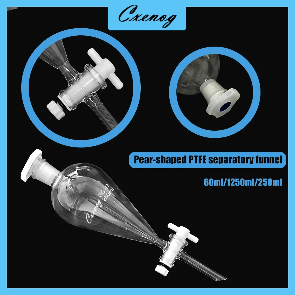 Embudo de separación en forma de pera de vidrio para laboratorio, 60-500 ml, 19 #   Pistón de PTFE para Separación de Aceites Esenciales Eurify, Separación para Experimentos Químicos