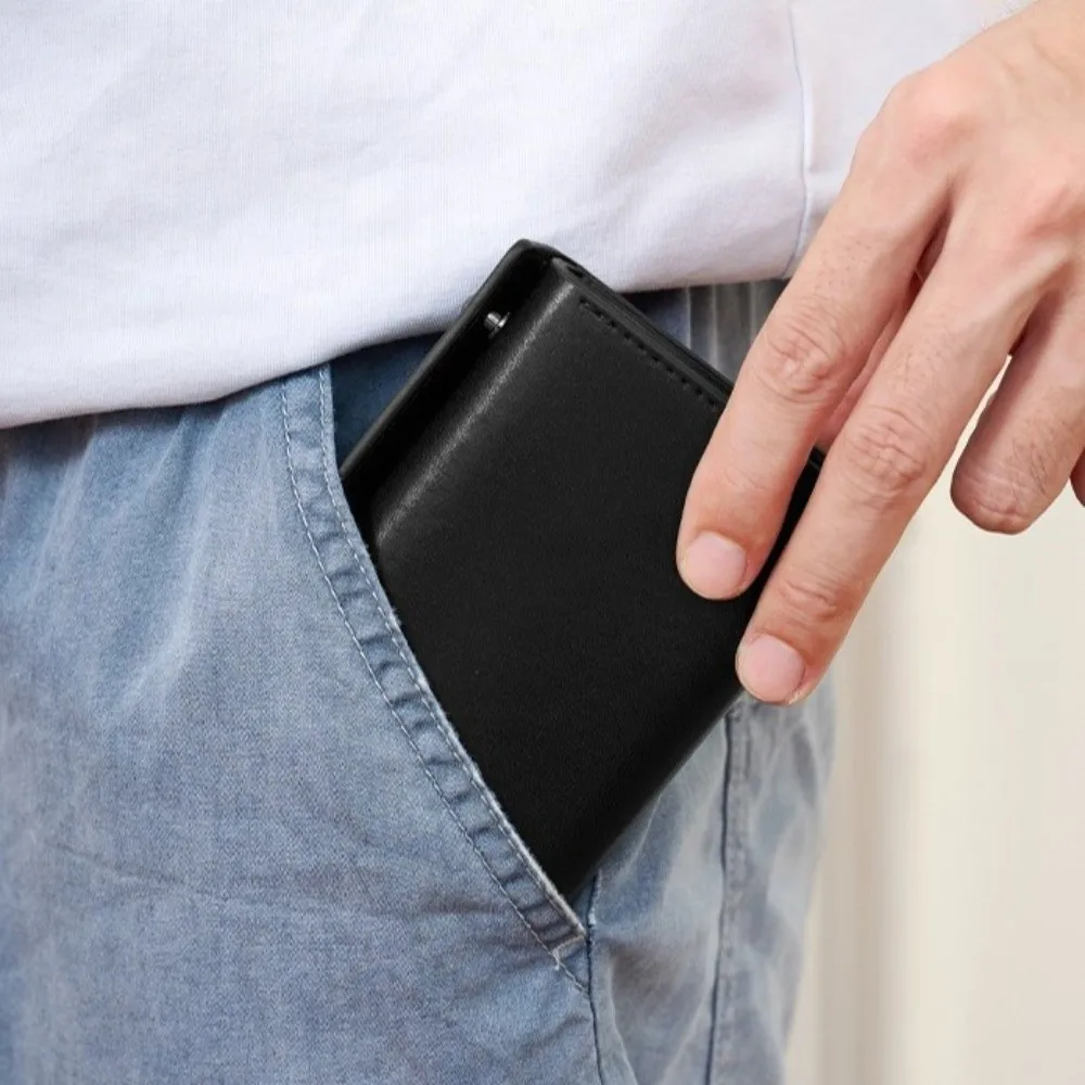 

PU Leather Business Short Wallet Snap Closure Ultra-Thin Design Tri-fold Card Holder Multi-slot Design Solid Color Coin Purse