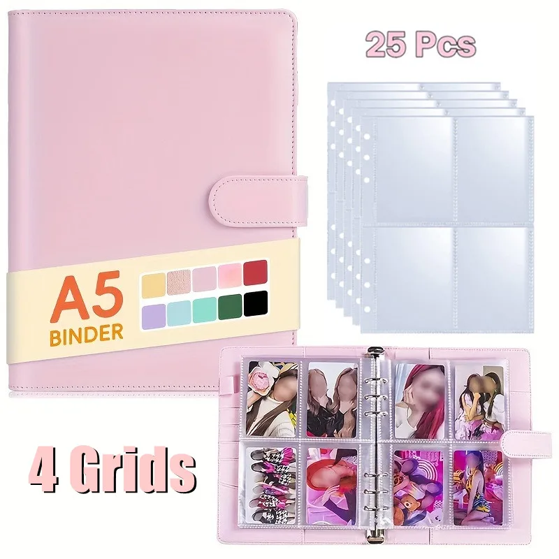 25er-Pack Seiten (4 Fächer) Fotokarten A5-Ordner K-Pop Fotoalben Idol-Karten Loseblatt-Sammelbuch Ordner Fotokartenhalter