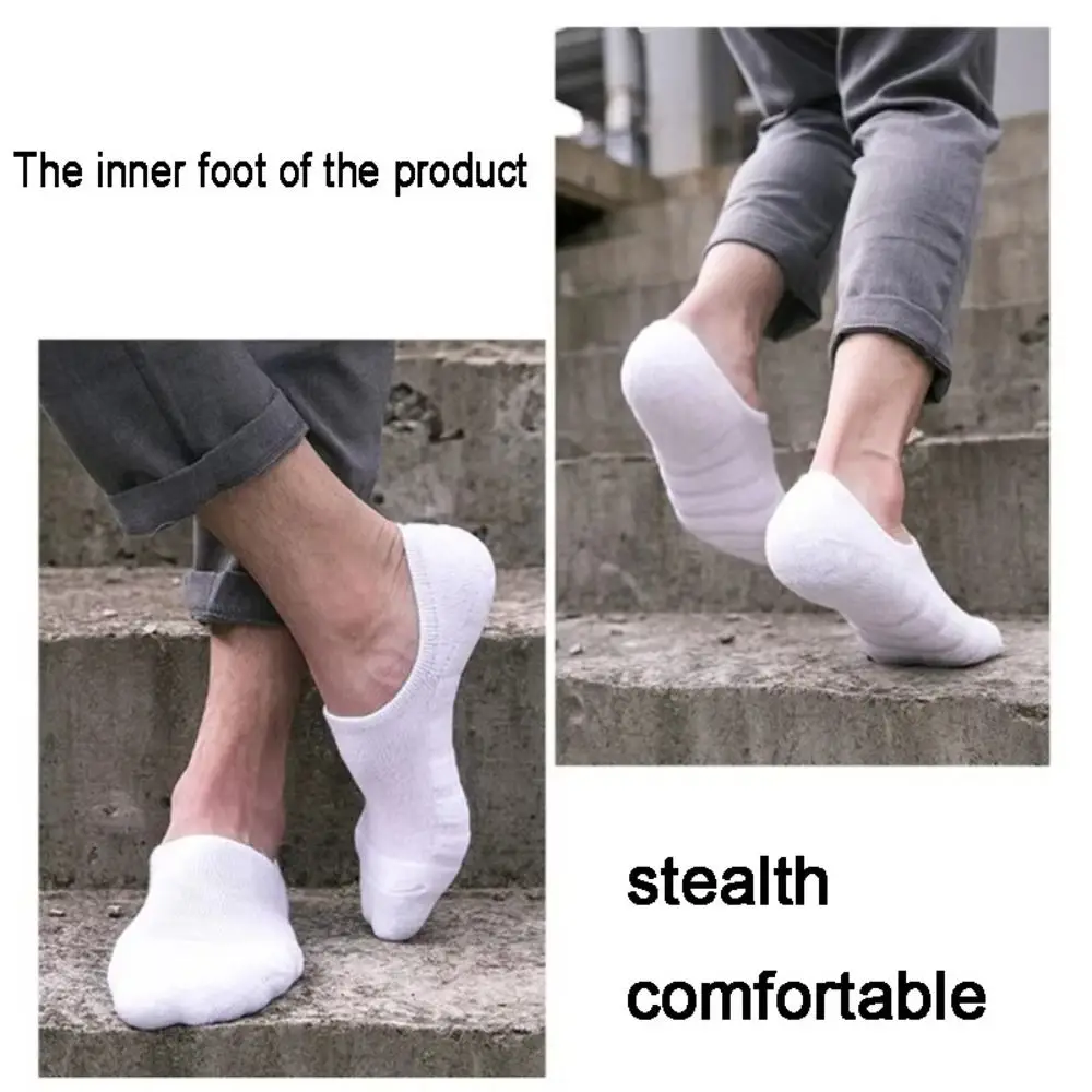 Fashion Cotton Men's Towel Socks Silicone Anti-Slip Plus Size 41-45 Bottom Boat Socks Invisible Socks