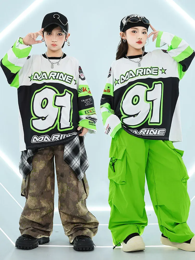 Children's Street Dance Set, Boys' Hip Hop Dance Color Blocked Practice Dress, Girls' Jazz Dance Performance Dress