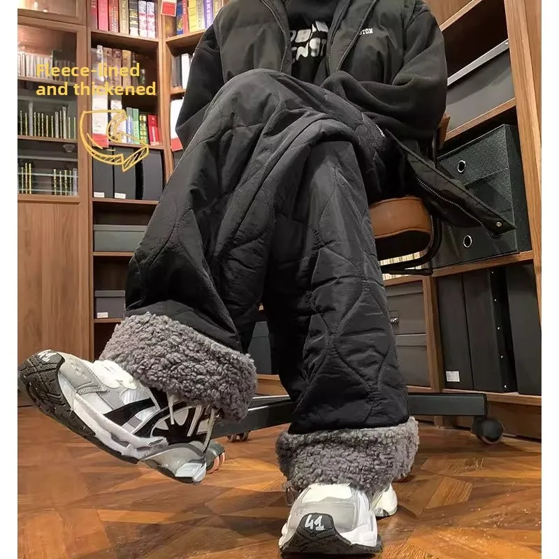 

Men's Thiened Winter Work Pants Retro Warm Skiing Diamond Pattern Quilted Cotton Trousers Fce Lined Heavy Du Utili P...