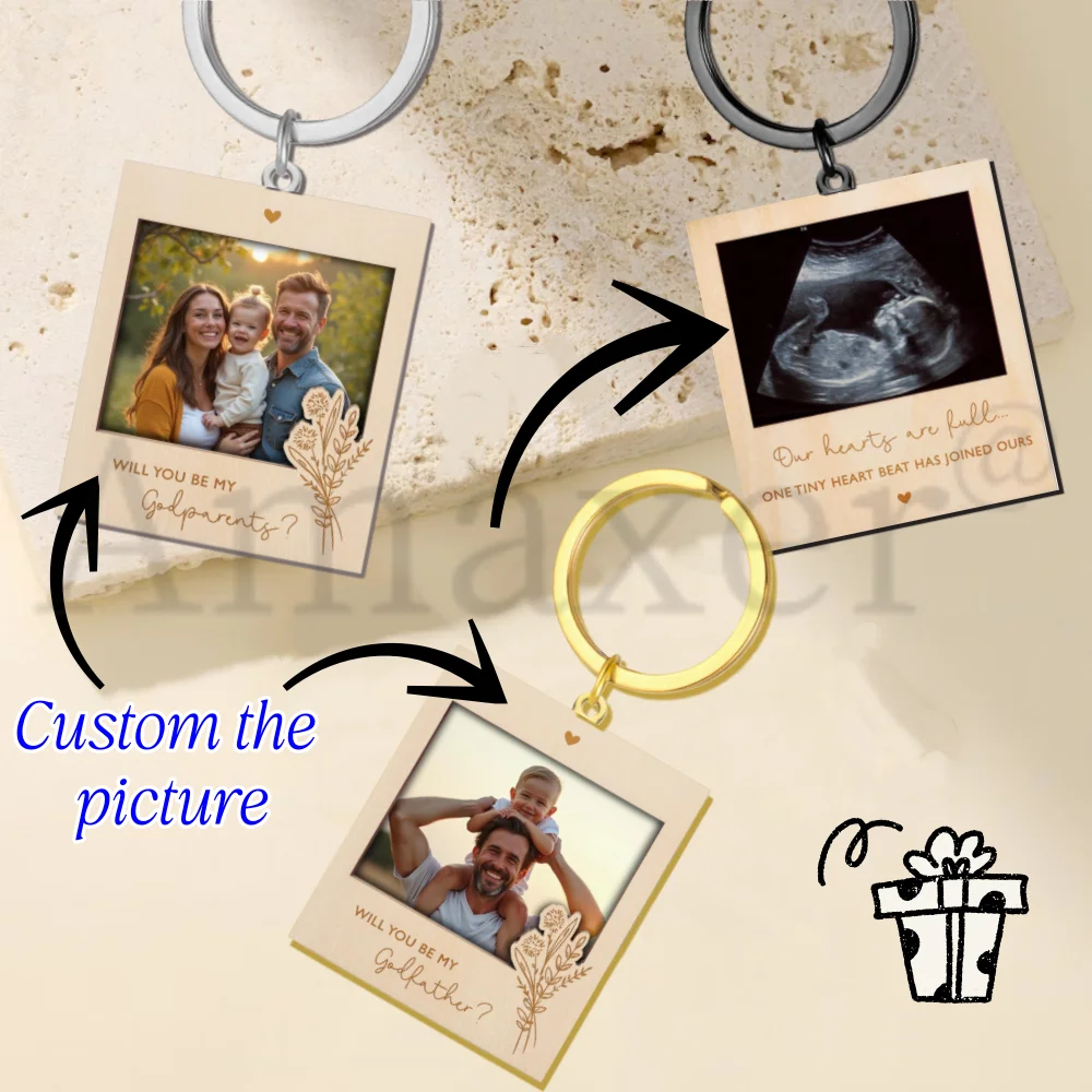 

Your Own Photo Square Custom Personalized Picture Keychain Will You Be My Family Stainless Steel with Photo Text Customized Gift