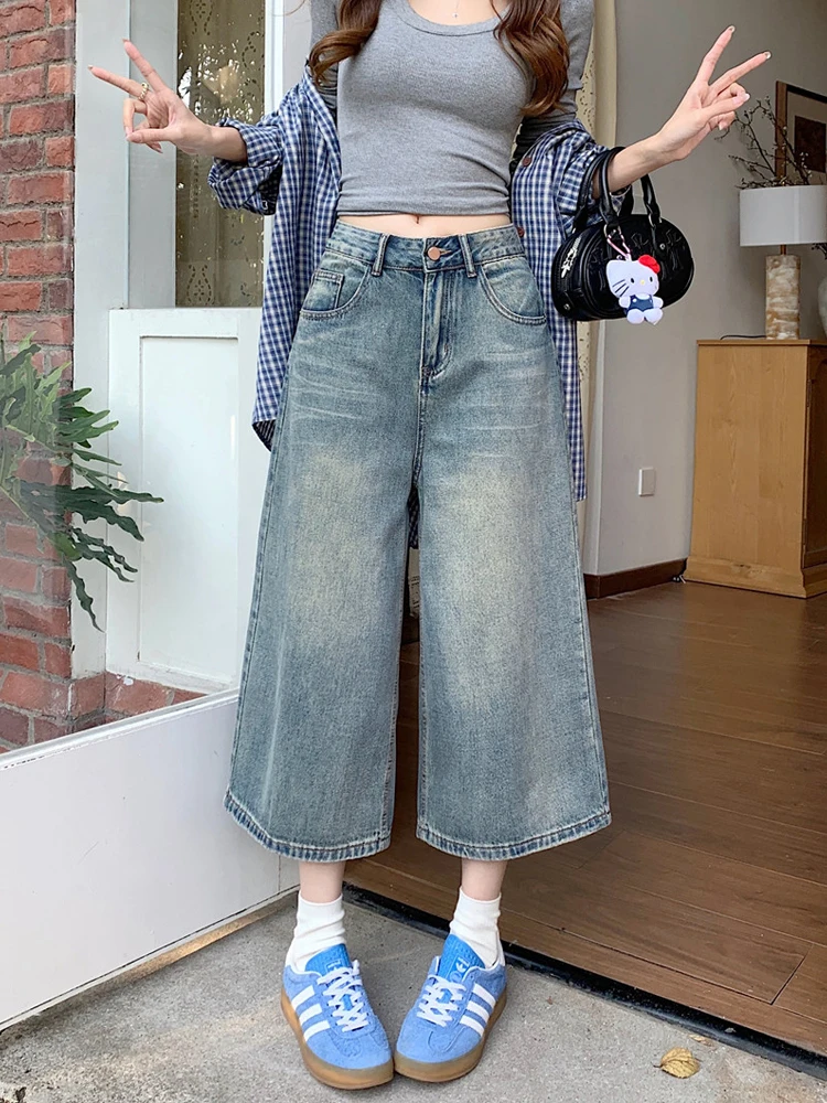 

High Waist Wide Leg Blue Jeans Women's Loose Fit Casual Style Spring 2026 Design Sensation Eighteen Spring New Arrival