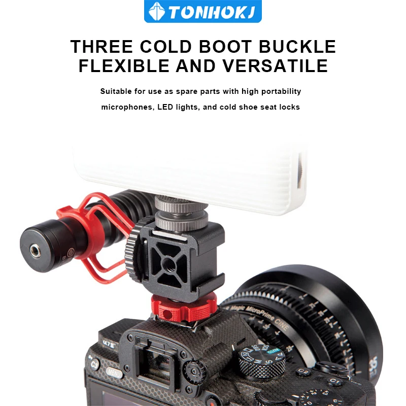 

Camera Hot Shoe Extension Bracket with Triple Cold Shoe Mounts for Microphone LED Video Light, 1/4'' Screw for Magic Arm