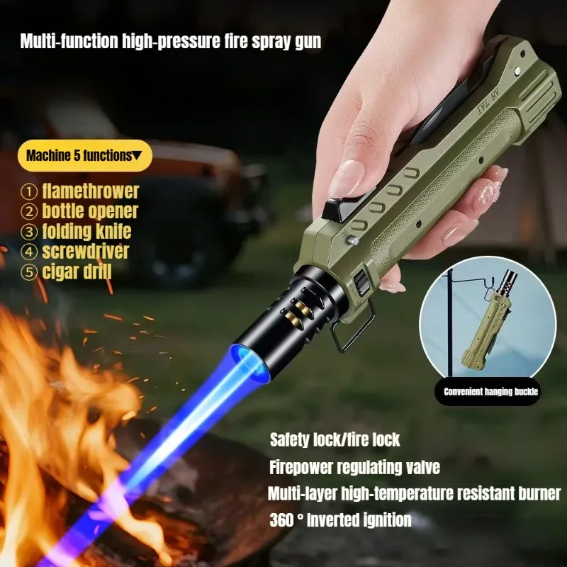 2026 New Multifunctional High-fire Spray Gun Lighter, Outdoor Windproof Direct Fire Igniter Camping Handheld Flamethrower