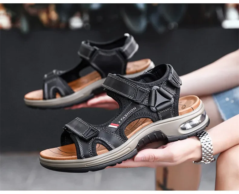 Neue Sommer Echtes Leder Männer Sandalen Mode-Design Atmungsaktive Casual Schuhe Männer Weichen Boden Outdoor Strand Sandalen Große Größe 46 – Detail 4