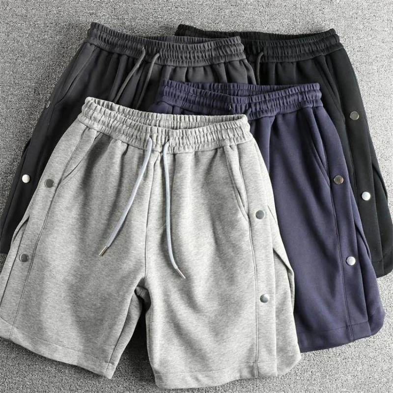 Men's Side-Breasted Design Casual Shorts American High Street Trendy Heavyweight Double-Sided Fabric Sports 5-Point Pants 360G