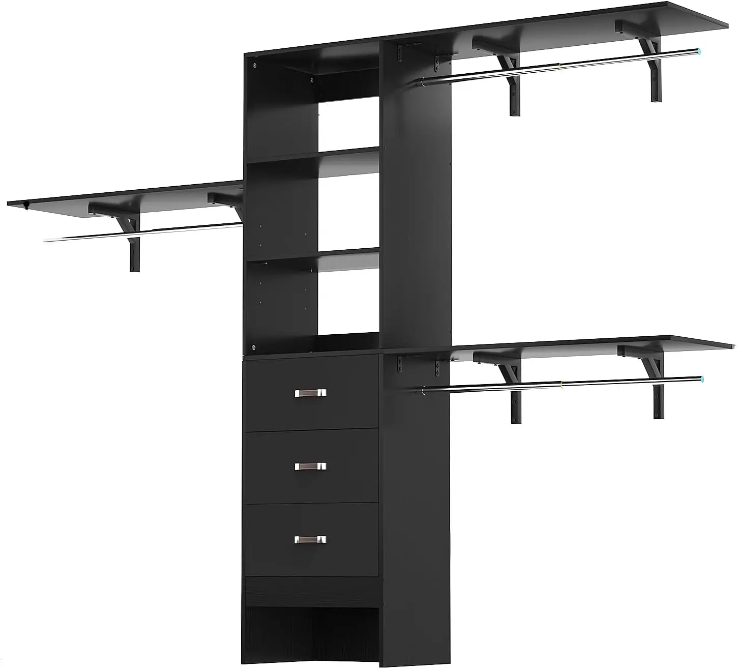 Closet System, 96'' Closet Organizer System with 3 Hanging Rods, Wall Mount Bedroom Wardrobe with 3 Drawers Walk-in Closet