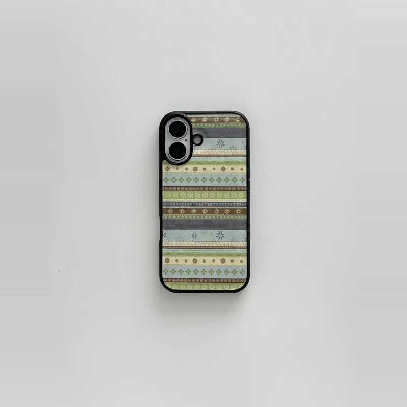Ins Original grüner Blumendruck, mattierte Tablets, schwarzer Rand, stoßfeste Handyhülle für iPhone 17, 16, 15, 14 Pro Max