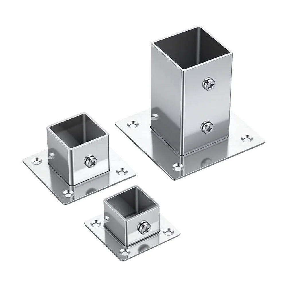 Stainless Steel Square Tube Connector 20 25 30 40mm Flange Base For Clothes Rail Pipe Support Hardware Accessory