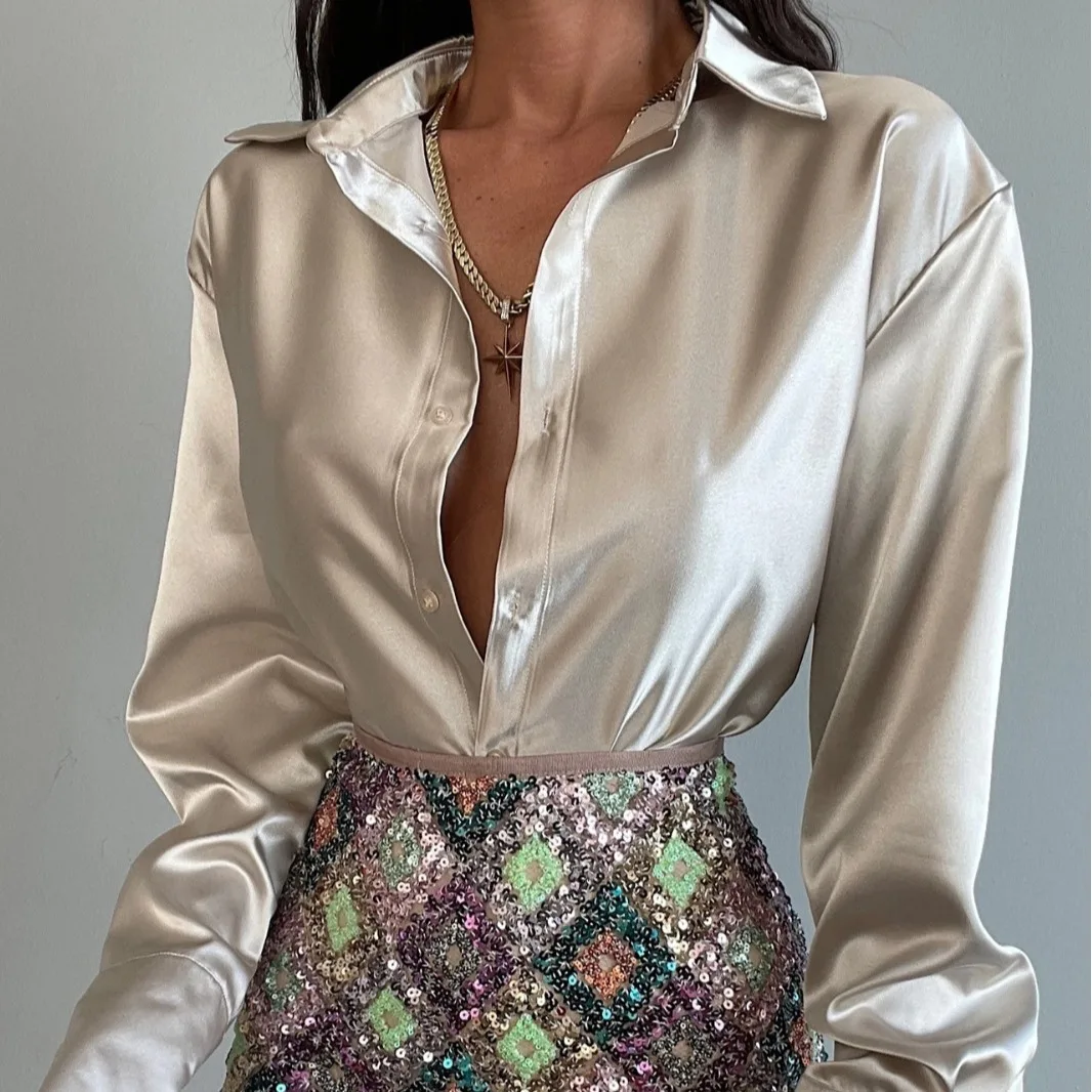 

Shirts Women Turn Down Collar Solid Blouses Full Sleeve Single Breasted Slim Fit Casual Regular Elegant Shirt Top Office Ladies