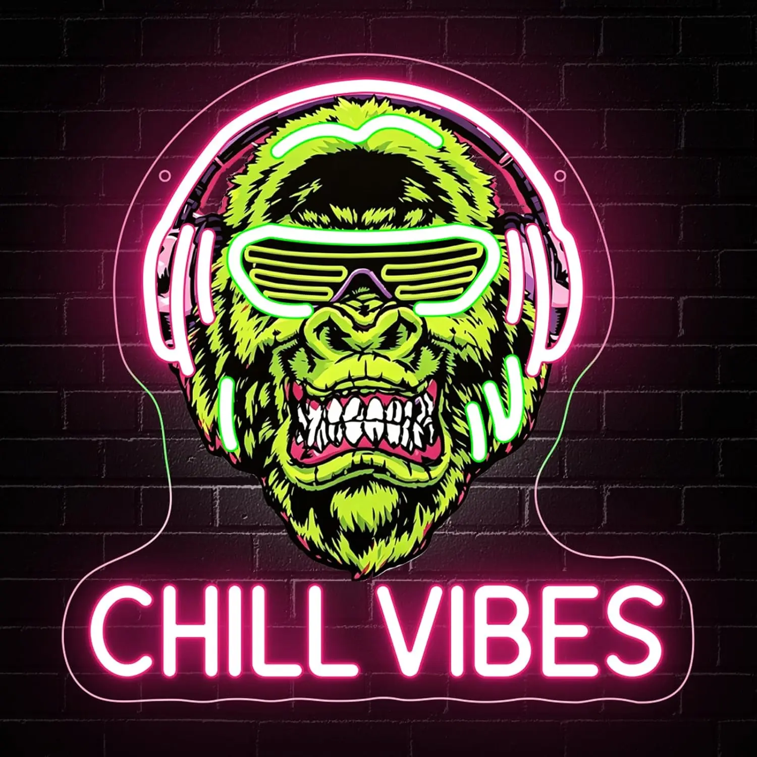 Chill Vibes DJ Gorilla LED Neon Sign USB Neon Light for Bar Game Room Man Cave Home Music Theme Party Decoration Night Lamp
