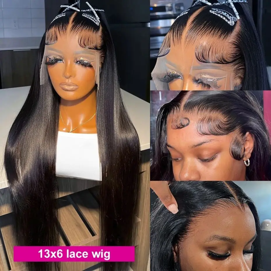 Lace Front Human Hair Wigs Indian Remy 100% Human Hair Straight Wig 13x4 Lace Frontal Wig Pre Plucked 32 34Inch 180% MYLOCKME