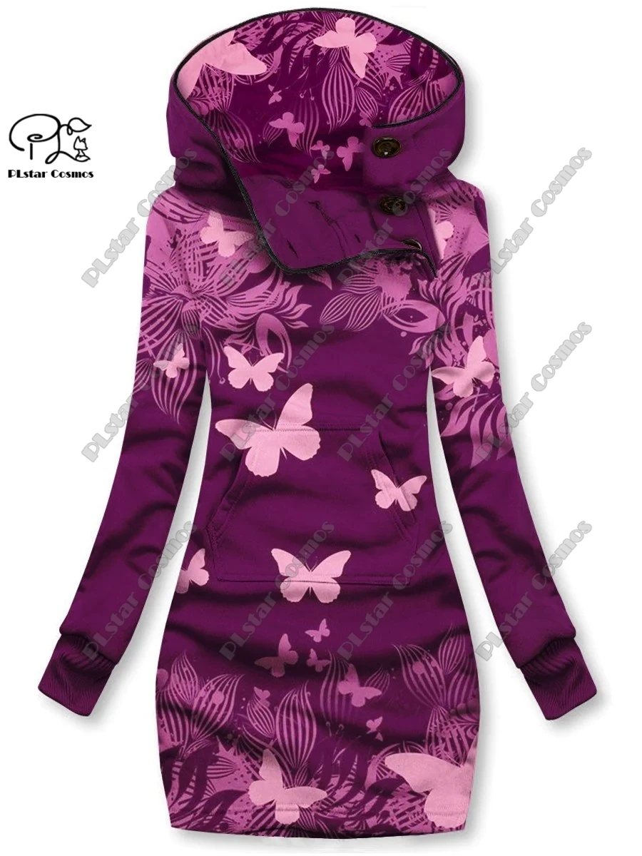 3D printing Christmas snowflake animal butterfly dragonfly pattern special collar women\'s long sweatshirt dress to keep warm