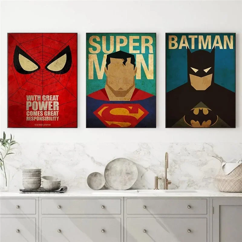 Pósters de Lona de Marvel, Estilo Minimalista Vintage, Capitán América, Iron Man, Thor, Hulk, Póster de Superhéroes