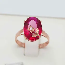 585 purple gold plated 14K rose gold oval ruby rings for women exquisite luxury flower crystal jewelry banquet gift  Adjustable