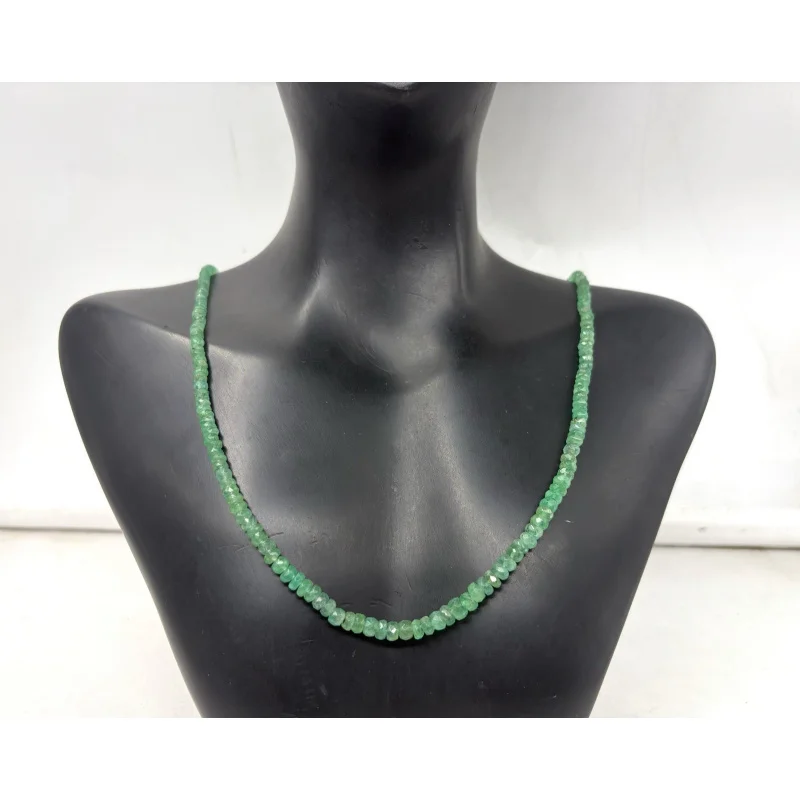 

Natural Emerald Bead Necklace 20” Round Faceted 4–5mm Silver